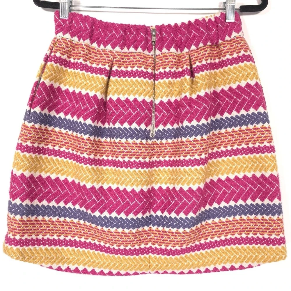 Anthropologie Nomad Morgan Carper Jacquard Mini Skirt MEDIUM Embroidered Pockets